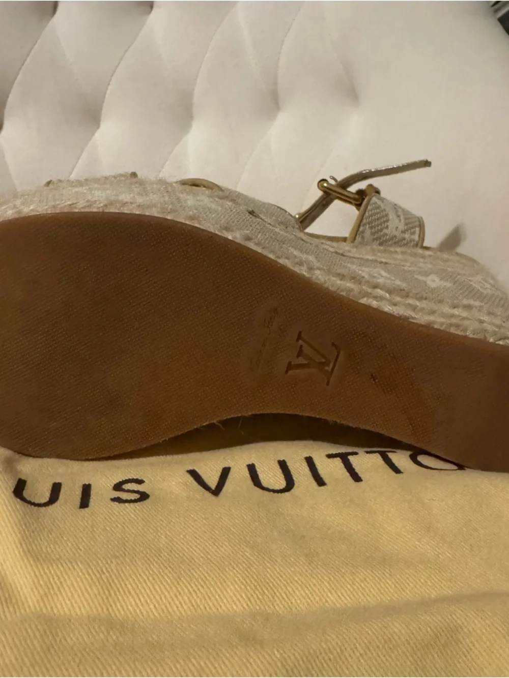 Louis Vuitton Cream Monogram Canvas Platform Wedge Sandals